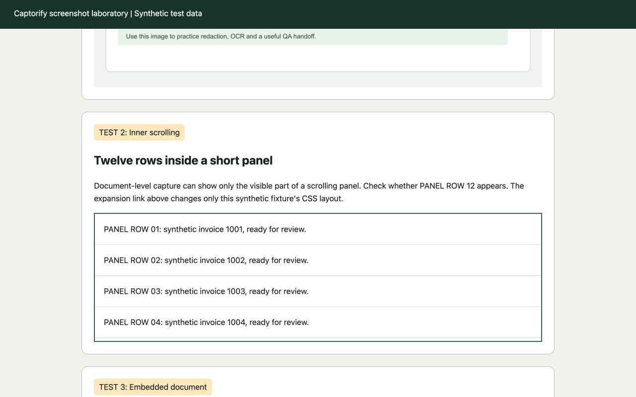 Invoice panel showing only the rows that fit within its scrollable viewport