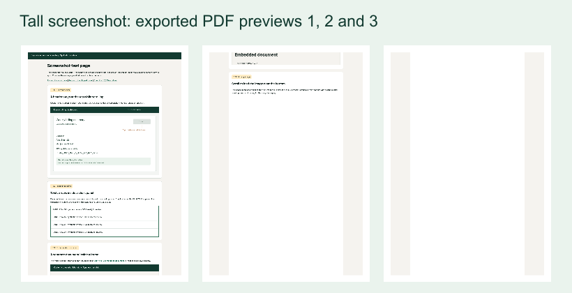 The first three page previews from a five-page PDF of the tall example screenshot