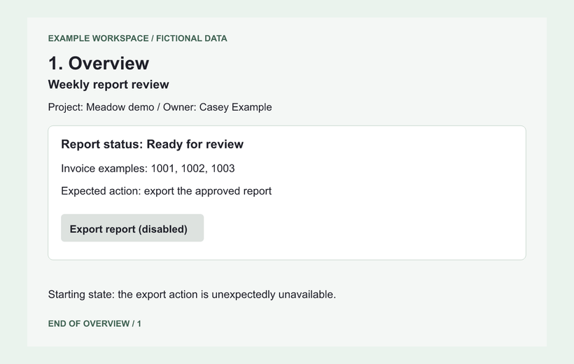 1. Complete fictional overview with the disabled export action